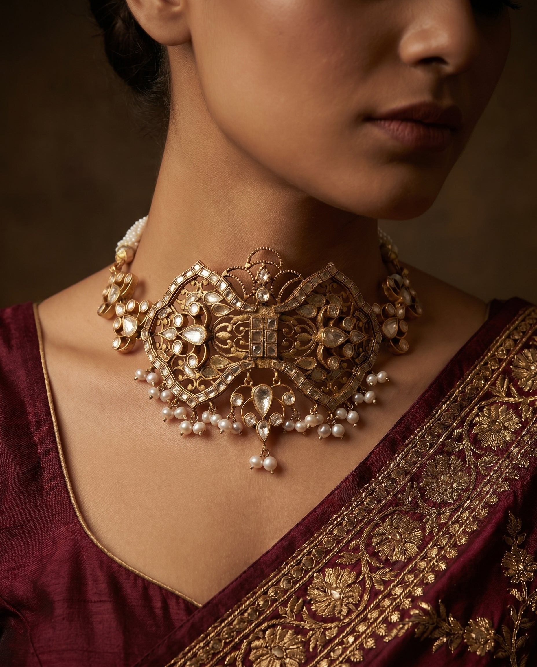 Filigree Scrollwork Pearl Choker