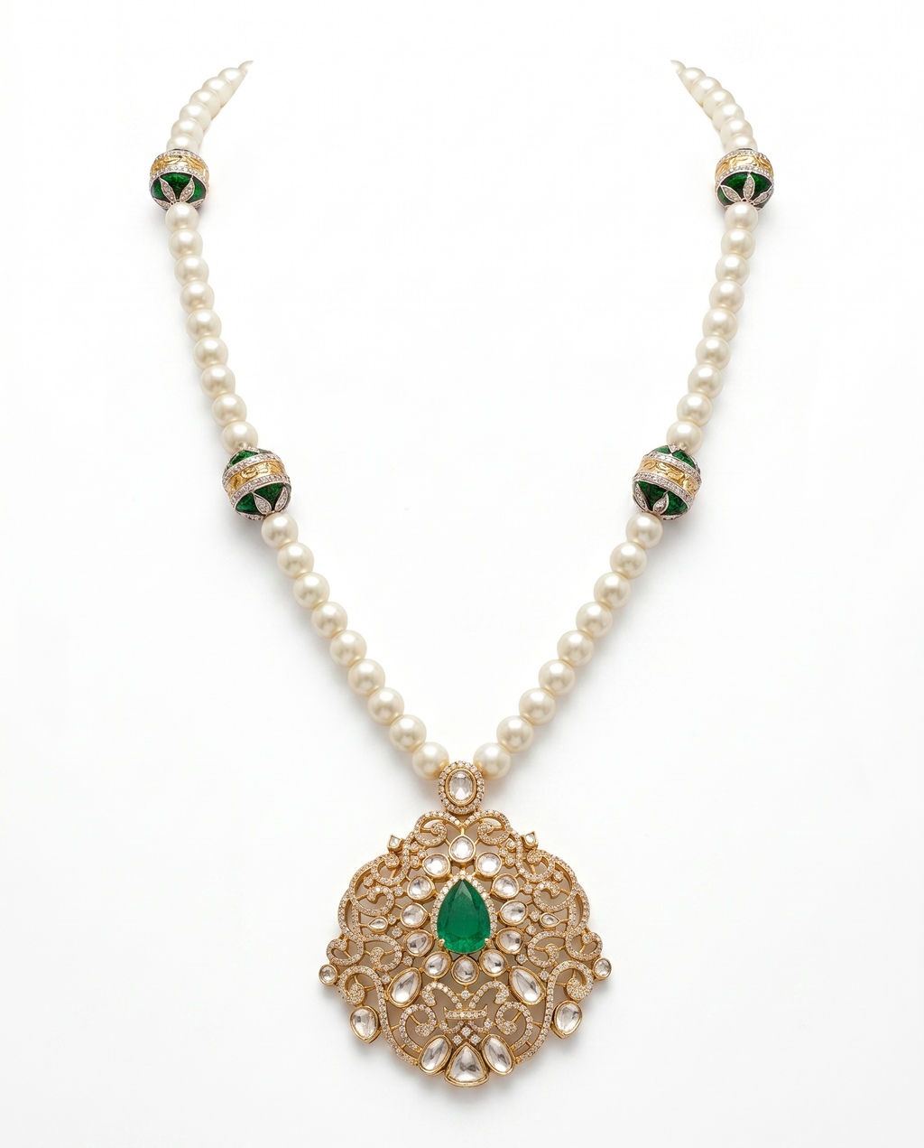 Enamel Globe Pearl Long Necklace
