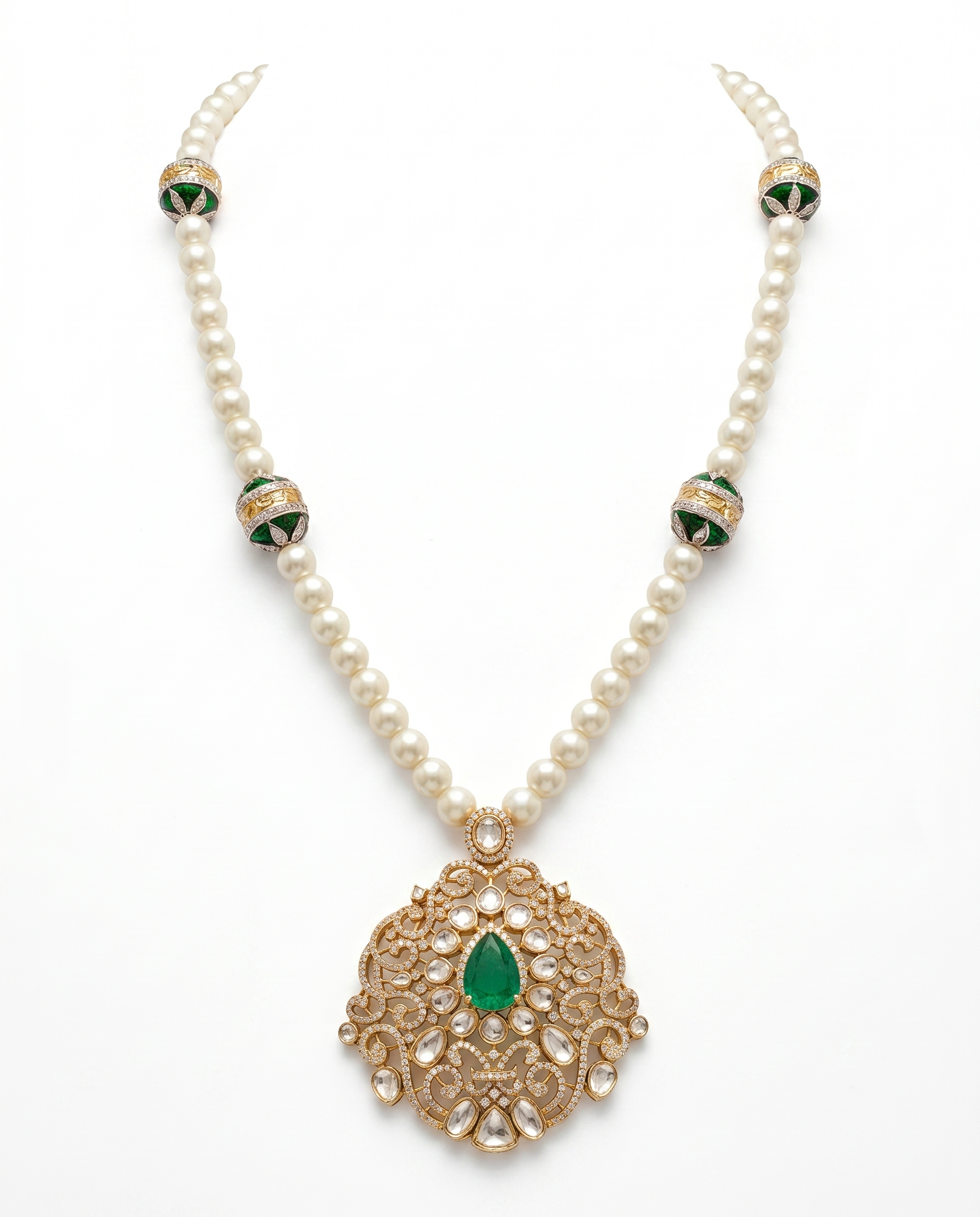 Enamel Globe Pearl Long Necklace