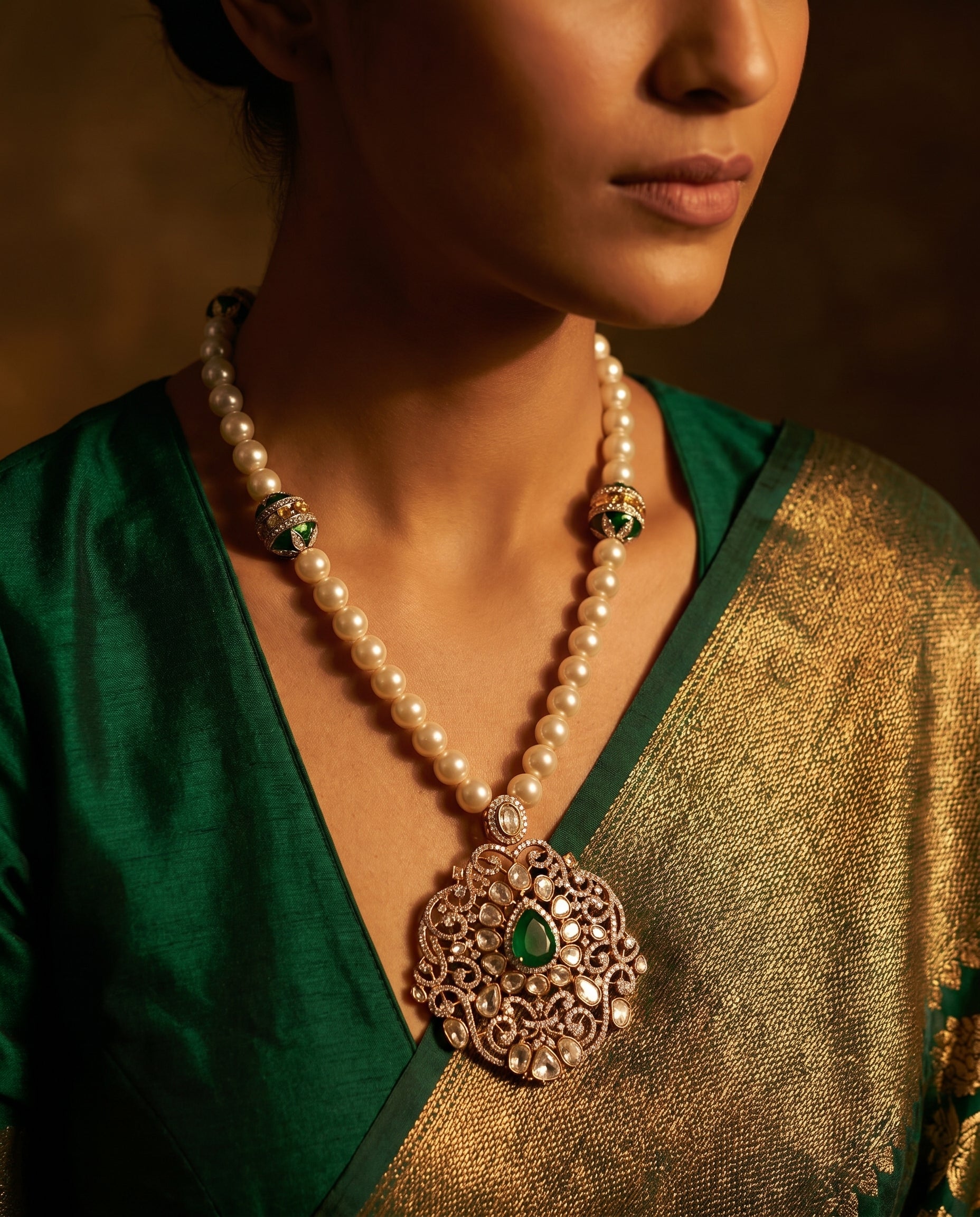 Enamel Globe Pearl Long Necklace