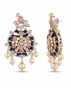 Peacock Kundan Sapphire Pearl Drop Earrings
