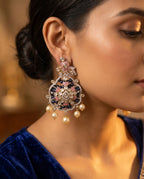 Peacock Kundan Sapphire Pearl Drop Earrings
