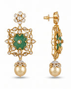 Carved  Kundan Golden Pearl Earrings