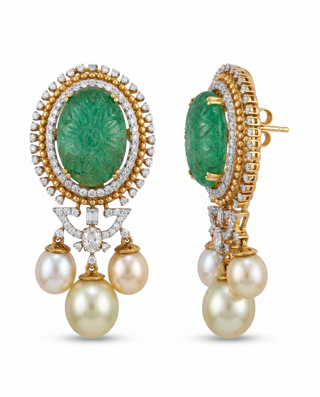 Carved Triple Pearl Drop Earrings