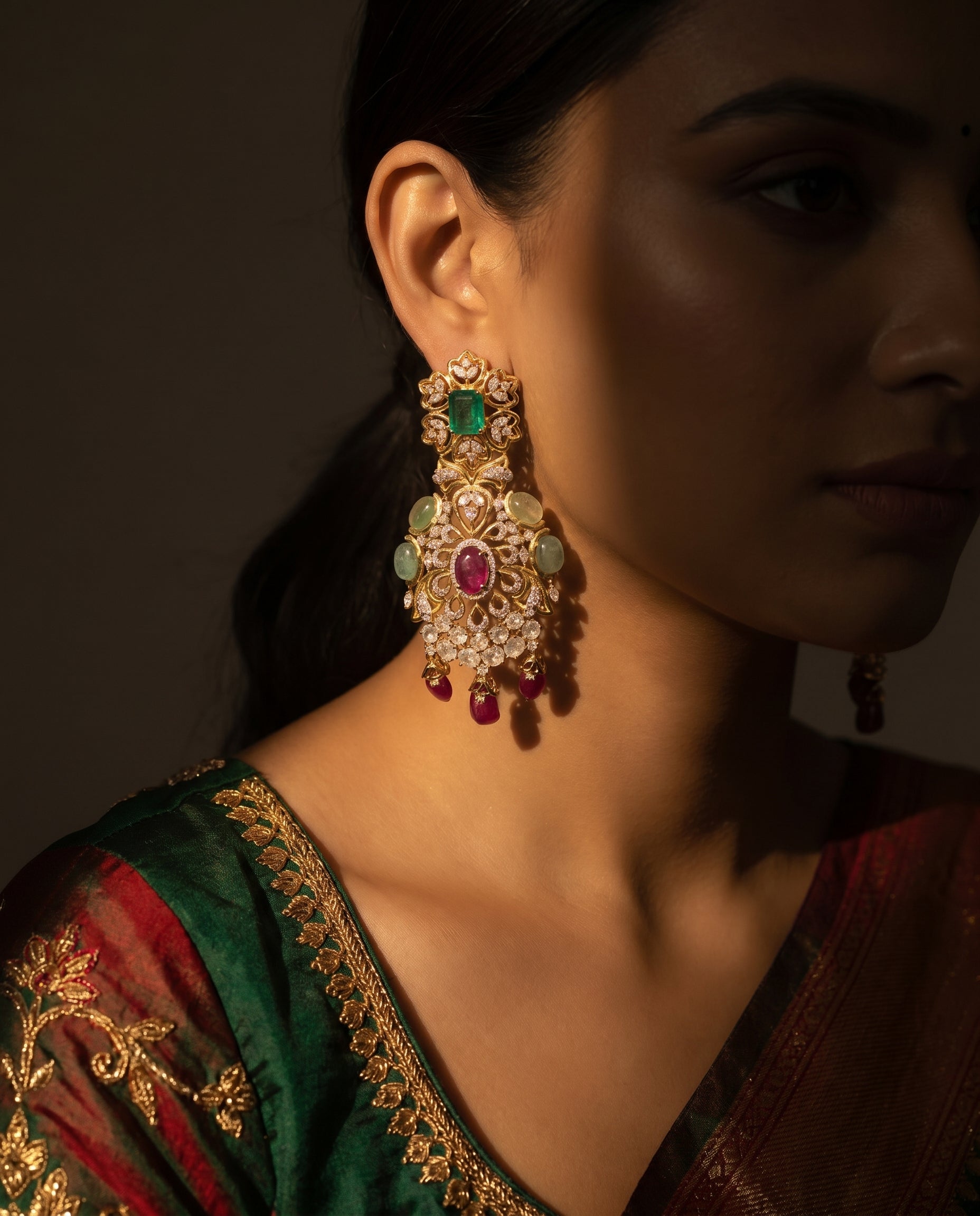 Ruby Briolette Chandelier Earrings
