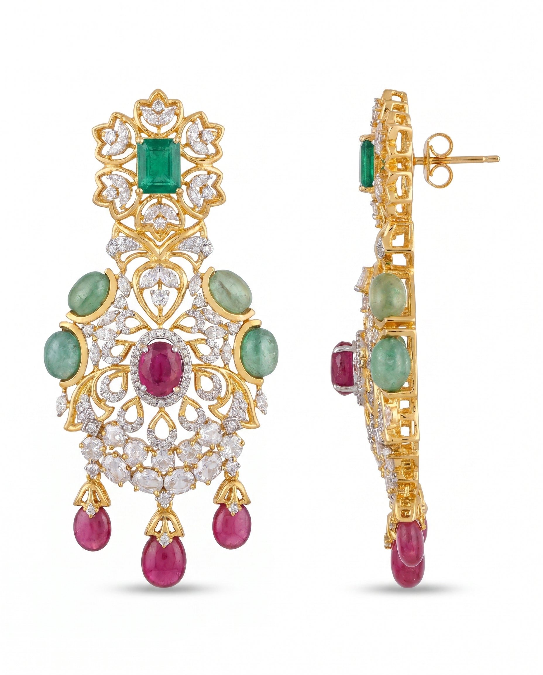 Ruby Briolette Chandelier Earrings