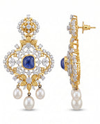 Cabochon Diamond Leaf Pearl Earrings