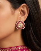 Triangular Ruby Halo Stud Earrings