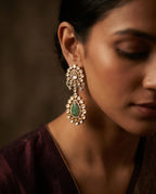 Double Drop  Carved Emerald Earrings