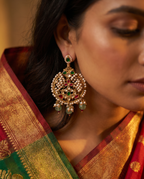 Kundan Pearl Disc Emerald Tassel Earrings