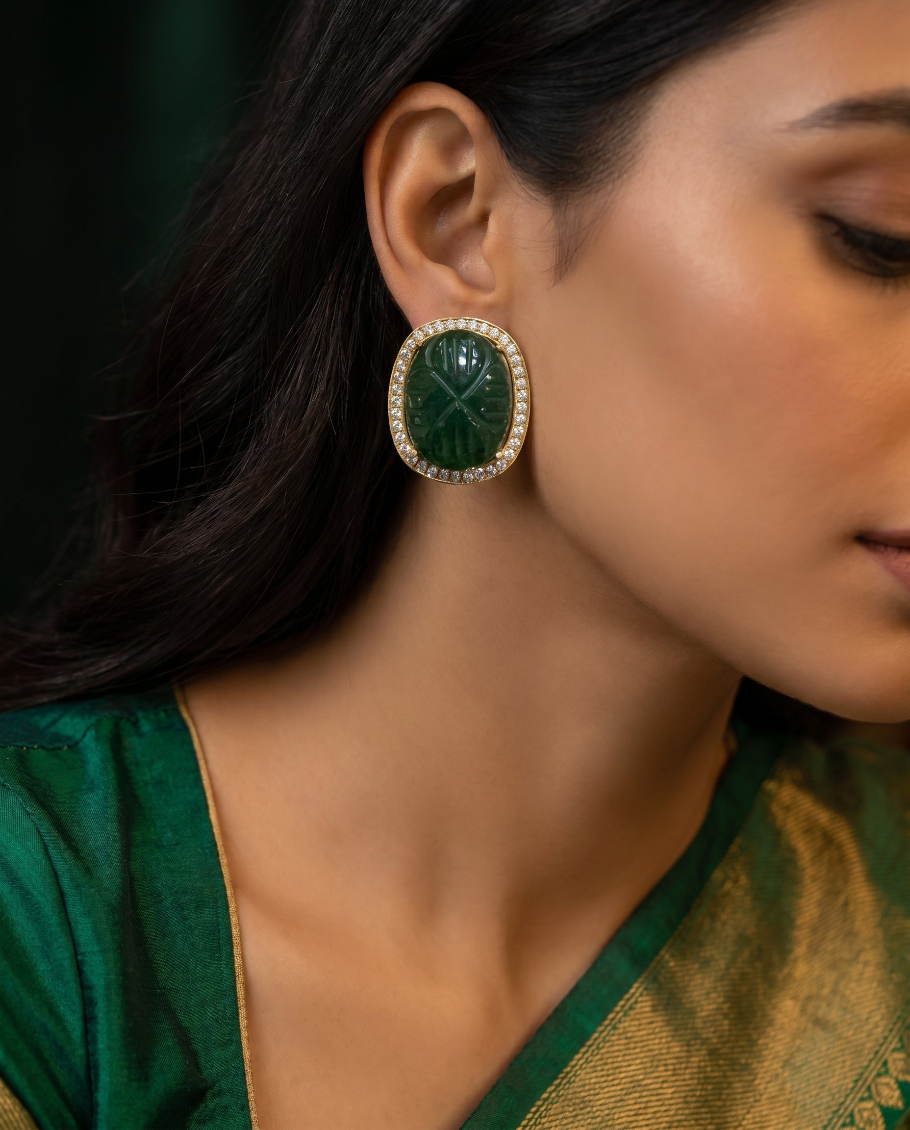 Carved Halo Stud Earrings