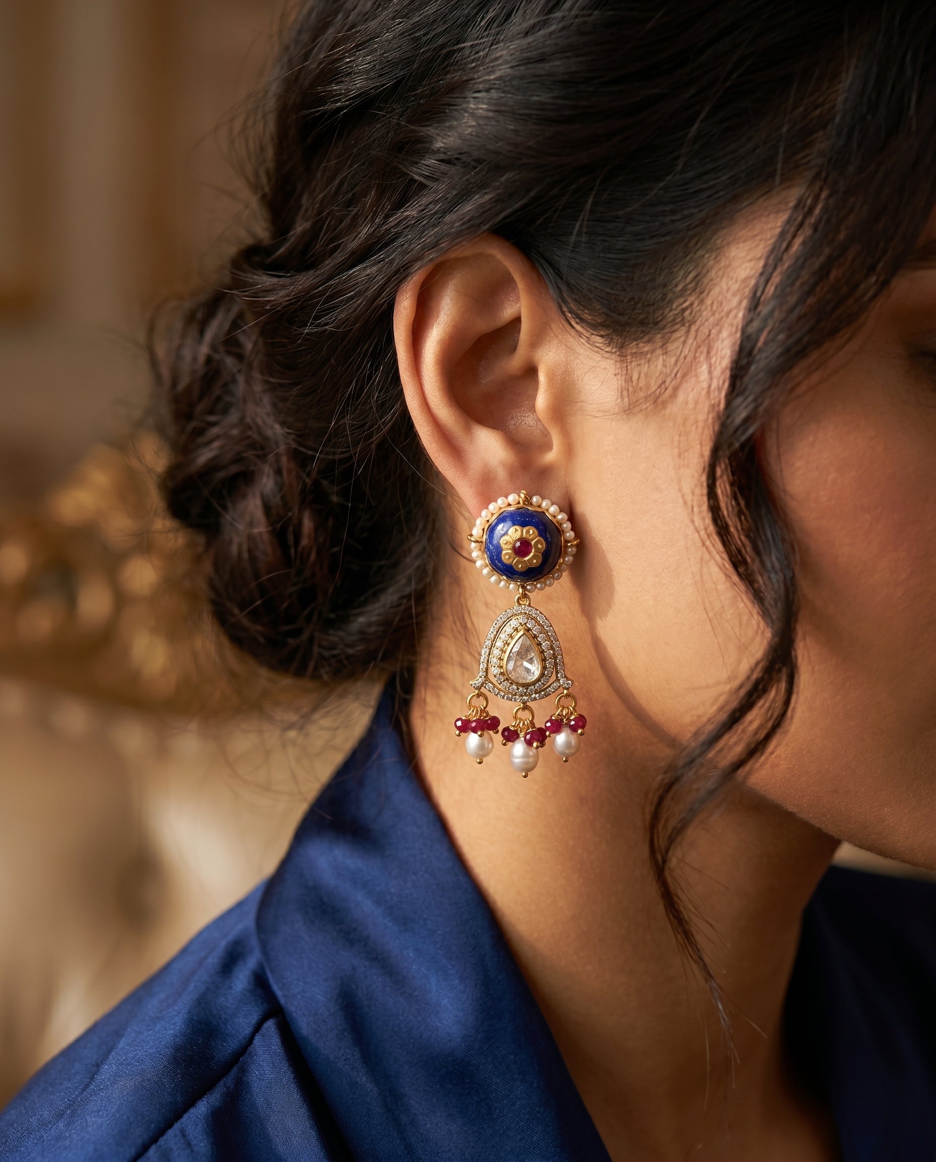 Lapis Pearl Chandelier Earrings