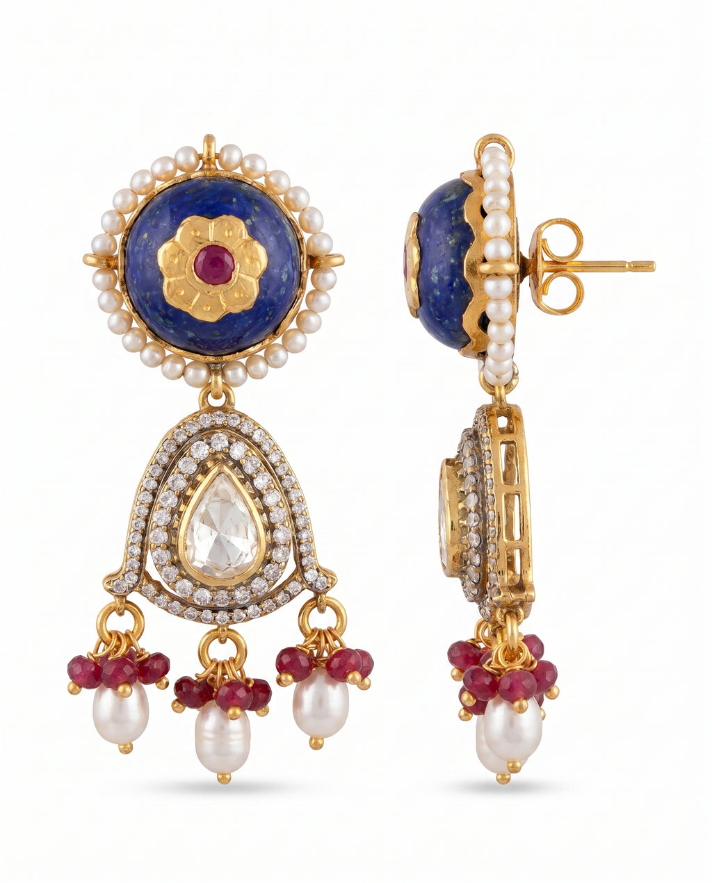 Lapis Pearl Chandelier Earrings