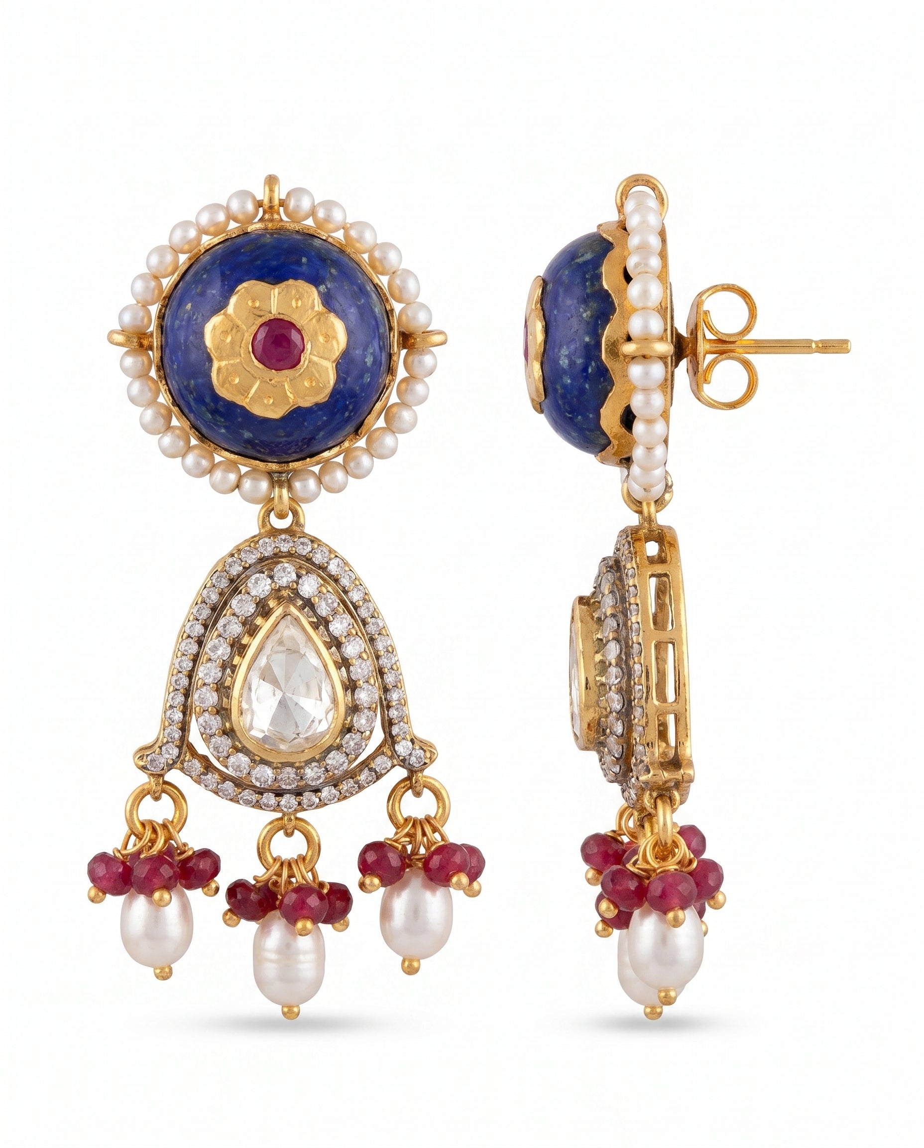 Lapis Pearl Chandelier Earrings