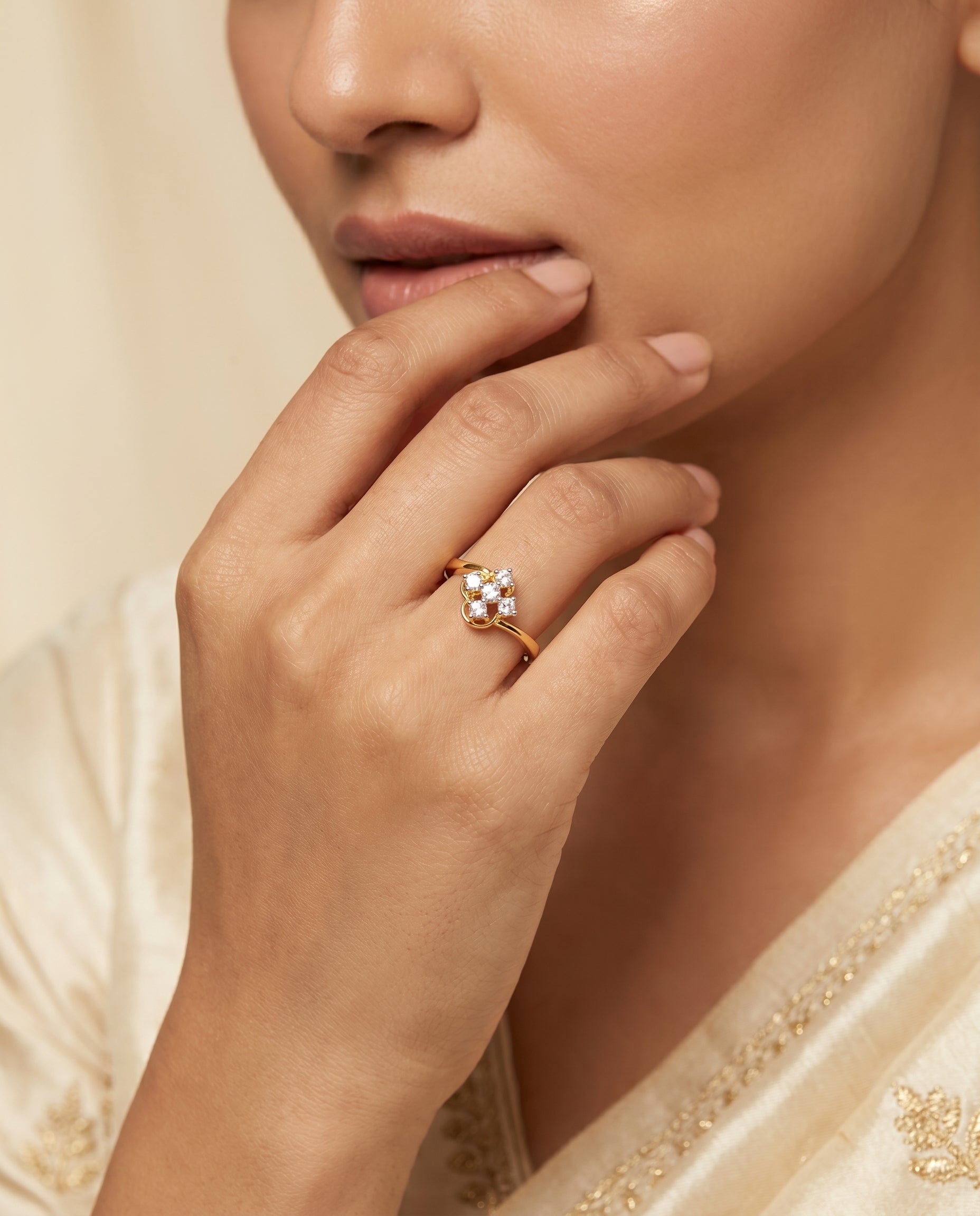 Heart Cradle Crystal Ring