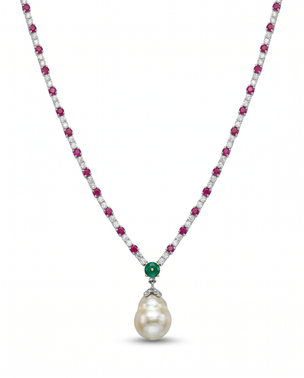 Ruby Emerald Pearl Necklace