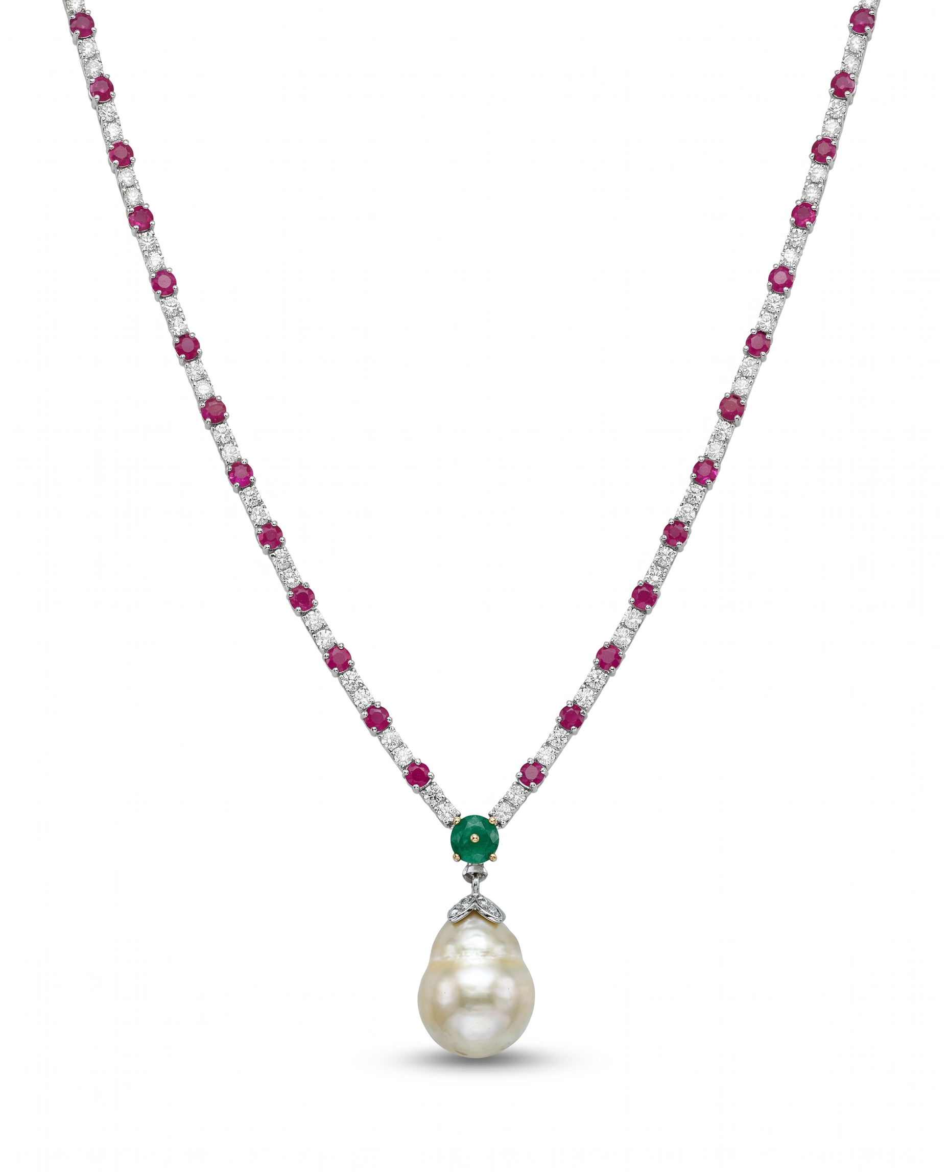 Ruby Emerald Pearl Necklace