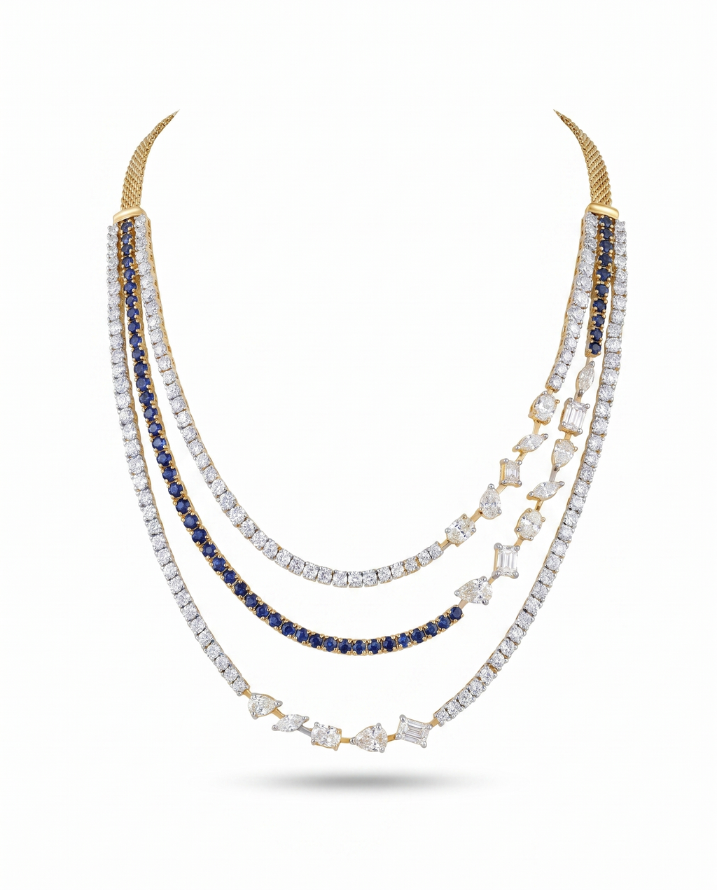 Triple Layer Midnight White Stone Necklace