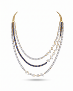 Triple Layer Midnight White Stone Necklace