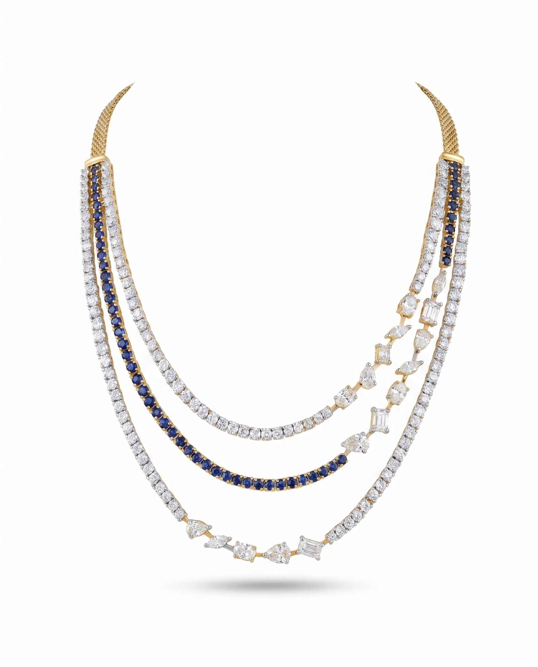 Triple Layer Midnight White Stone Necklace