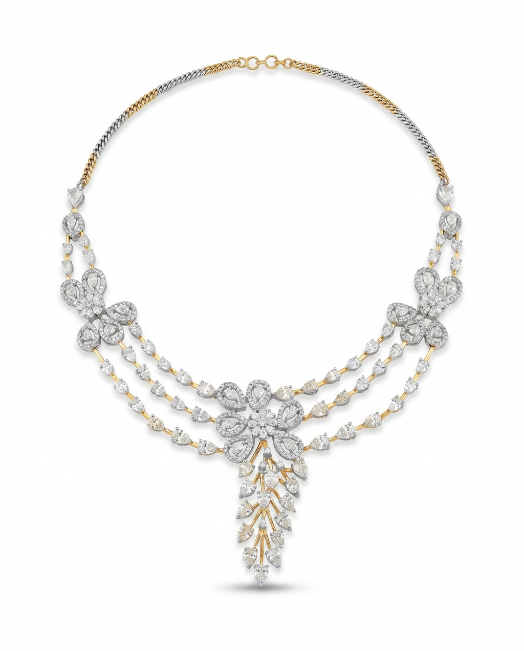 Dual Tone Floral Drape Necklace