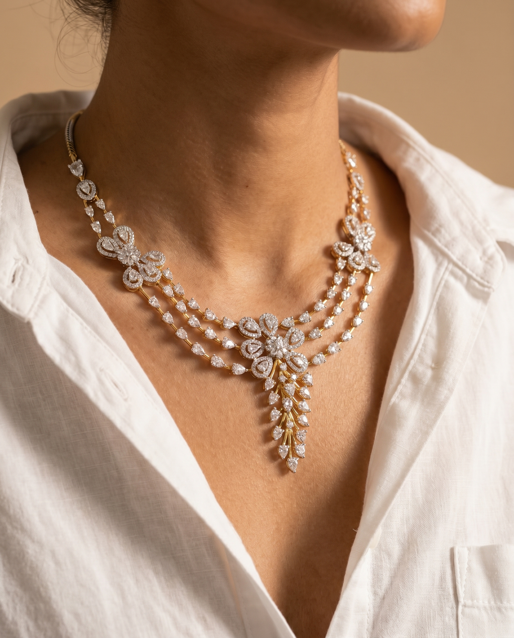 Dual Tone Floral Drape Necklace