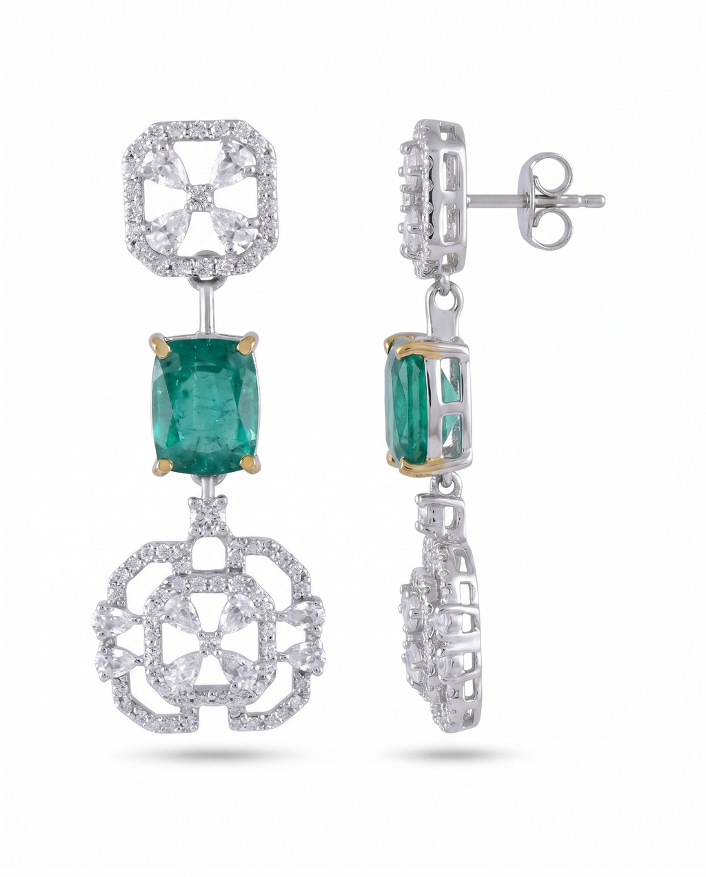 Green Stone Floral Medallion Drop Earrings