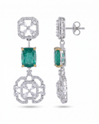 Green Stone Floral Medallion Drop Earrings