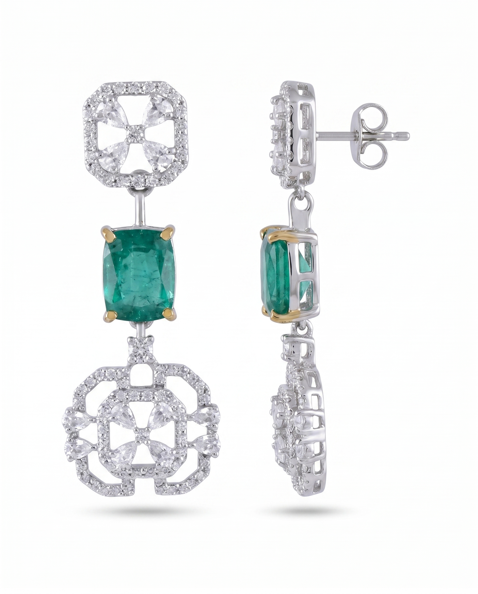 Green Stone Floral Medallion Drop Earrings
