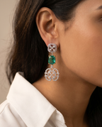 Green Stone Floral Medallion Drop Earrings