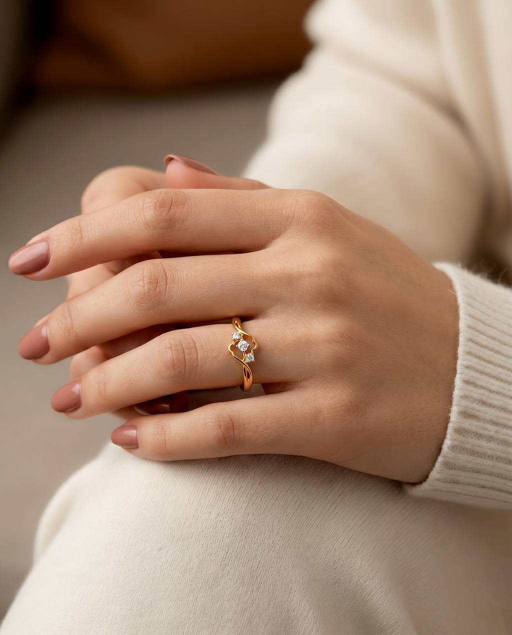 Gold Freeform Trio Diamond Ring