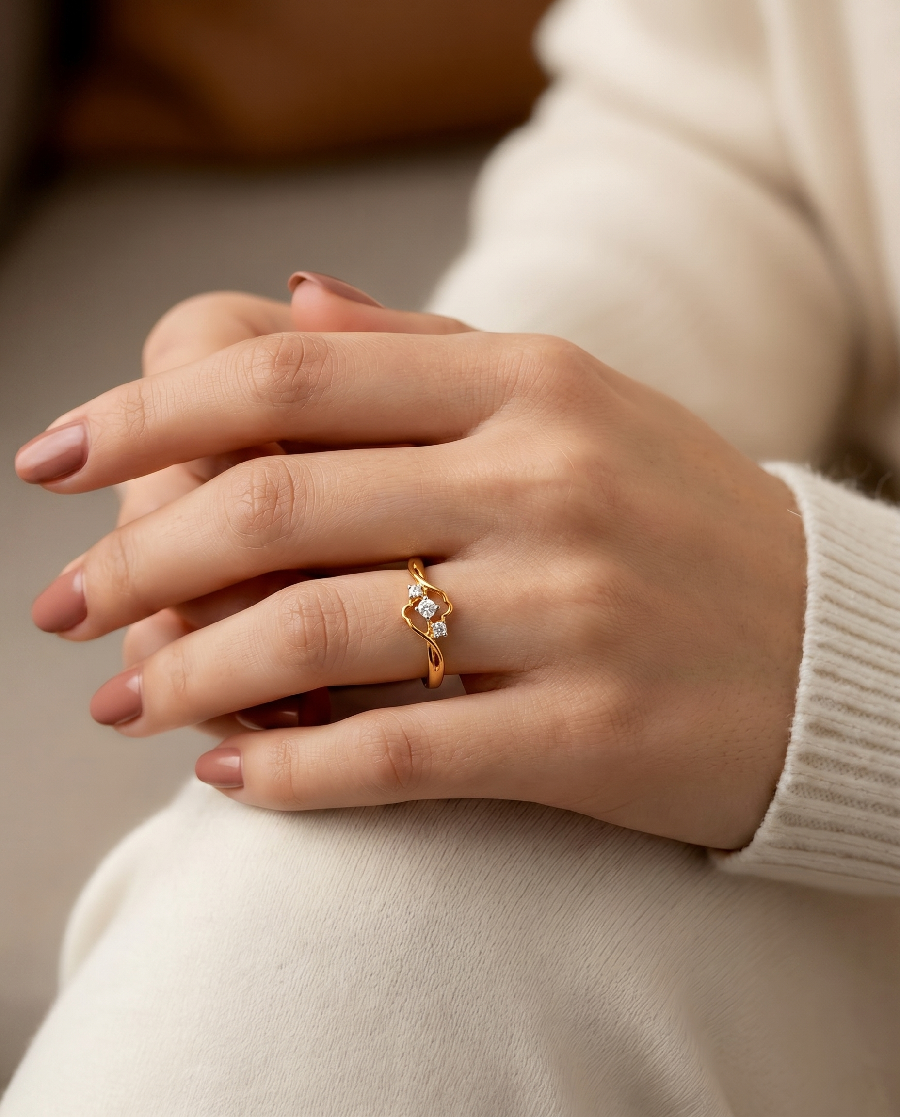 Gold Freeform Trio Diamond Ring