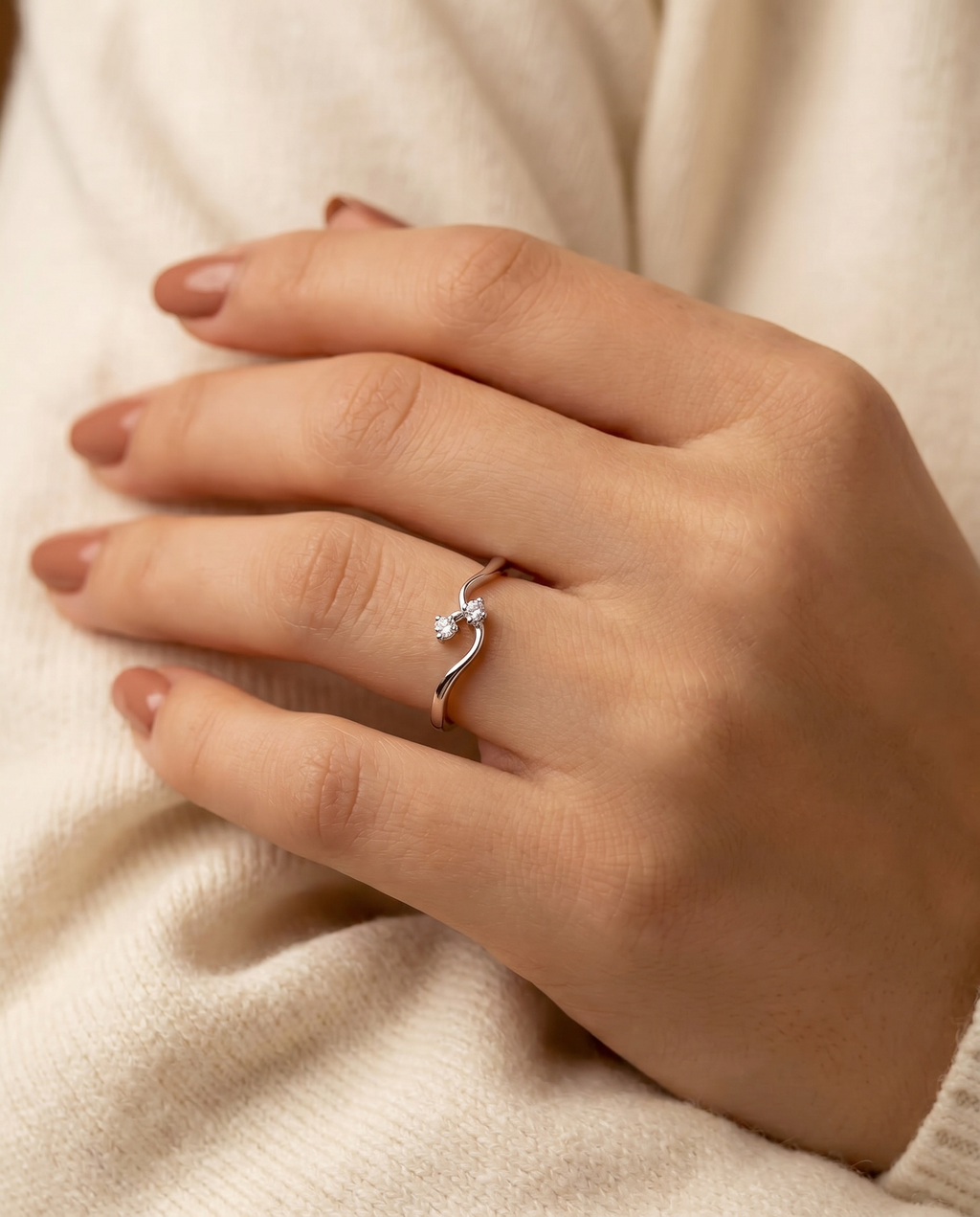 Asymmetric Duo Diamond Wave Ring