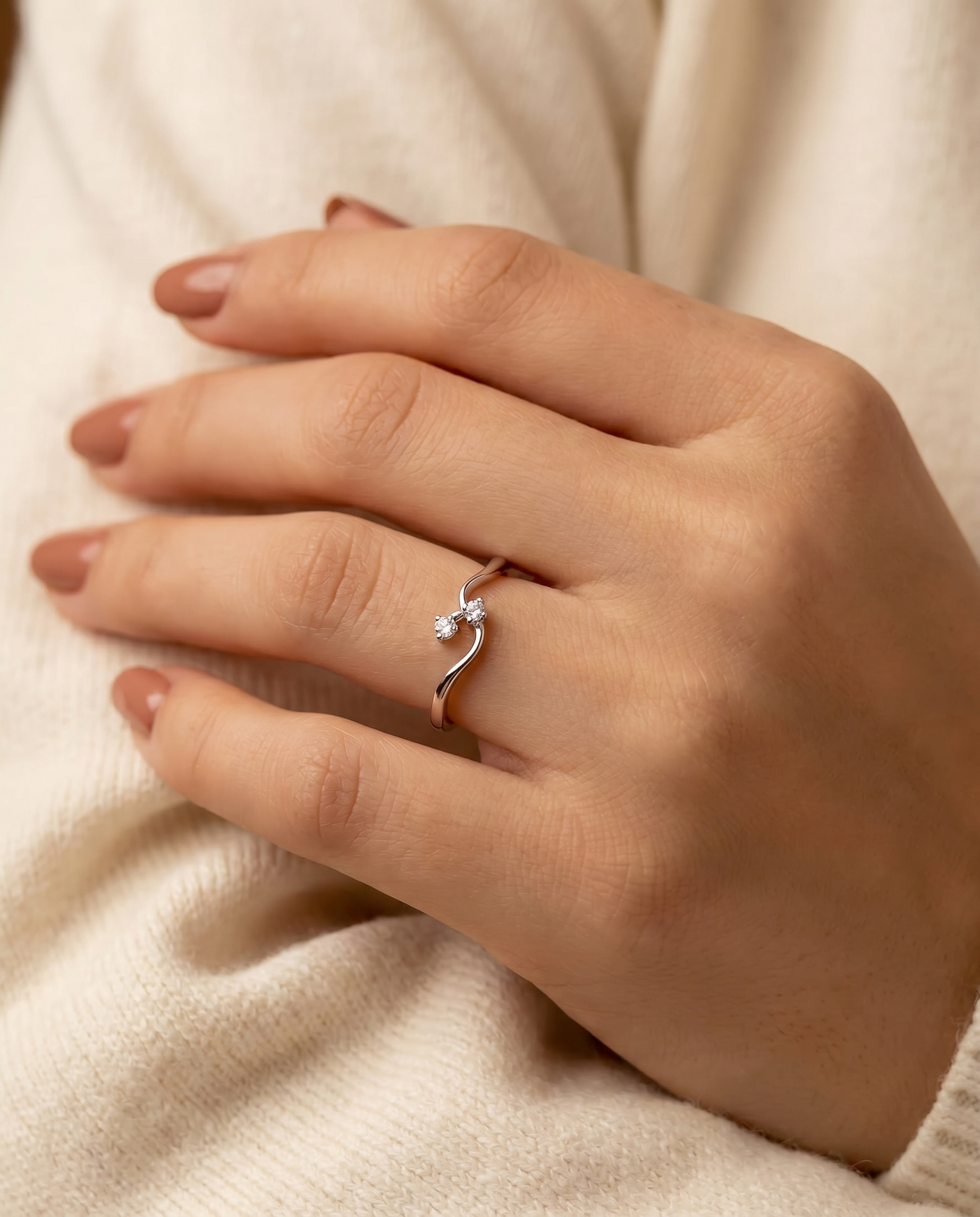 Asymmetric Duo Diamond Wave Ring