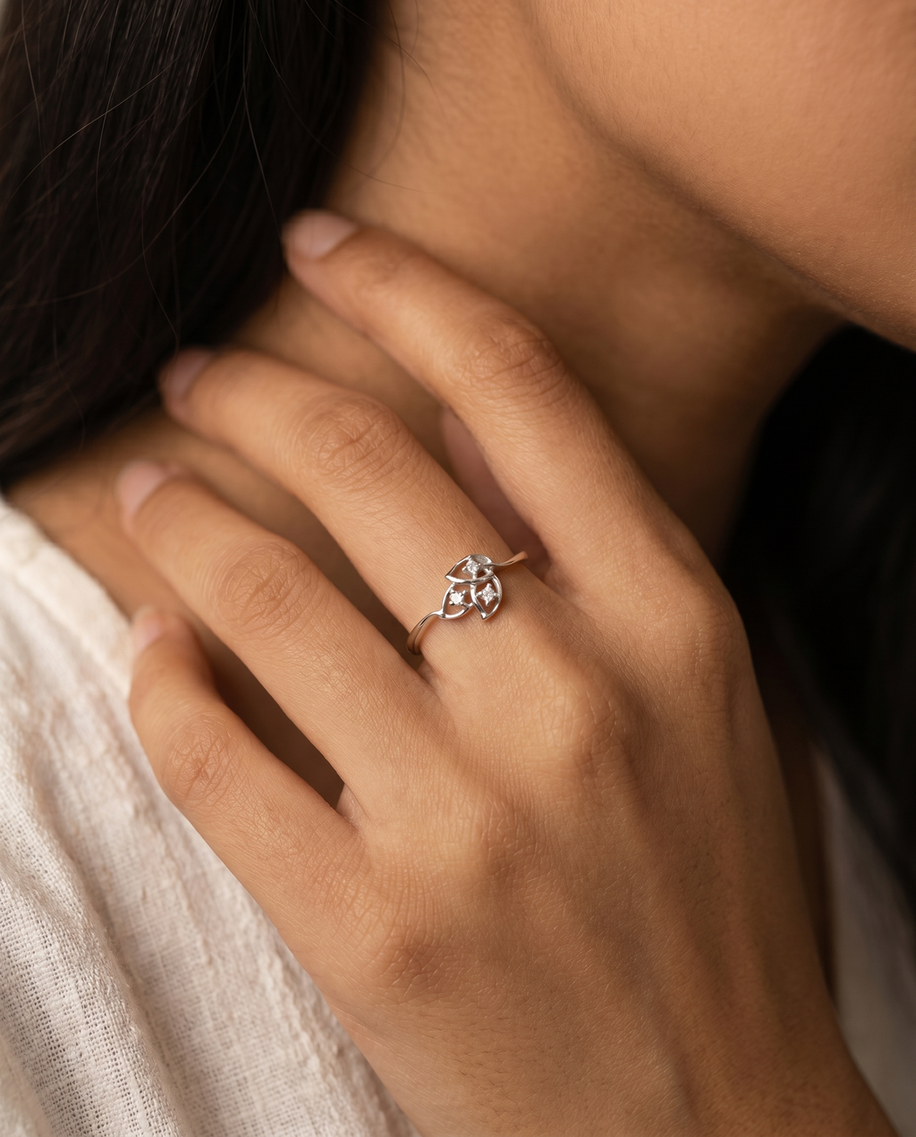 Diamond Petal Leaf Ring