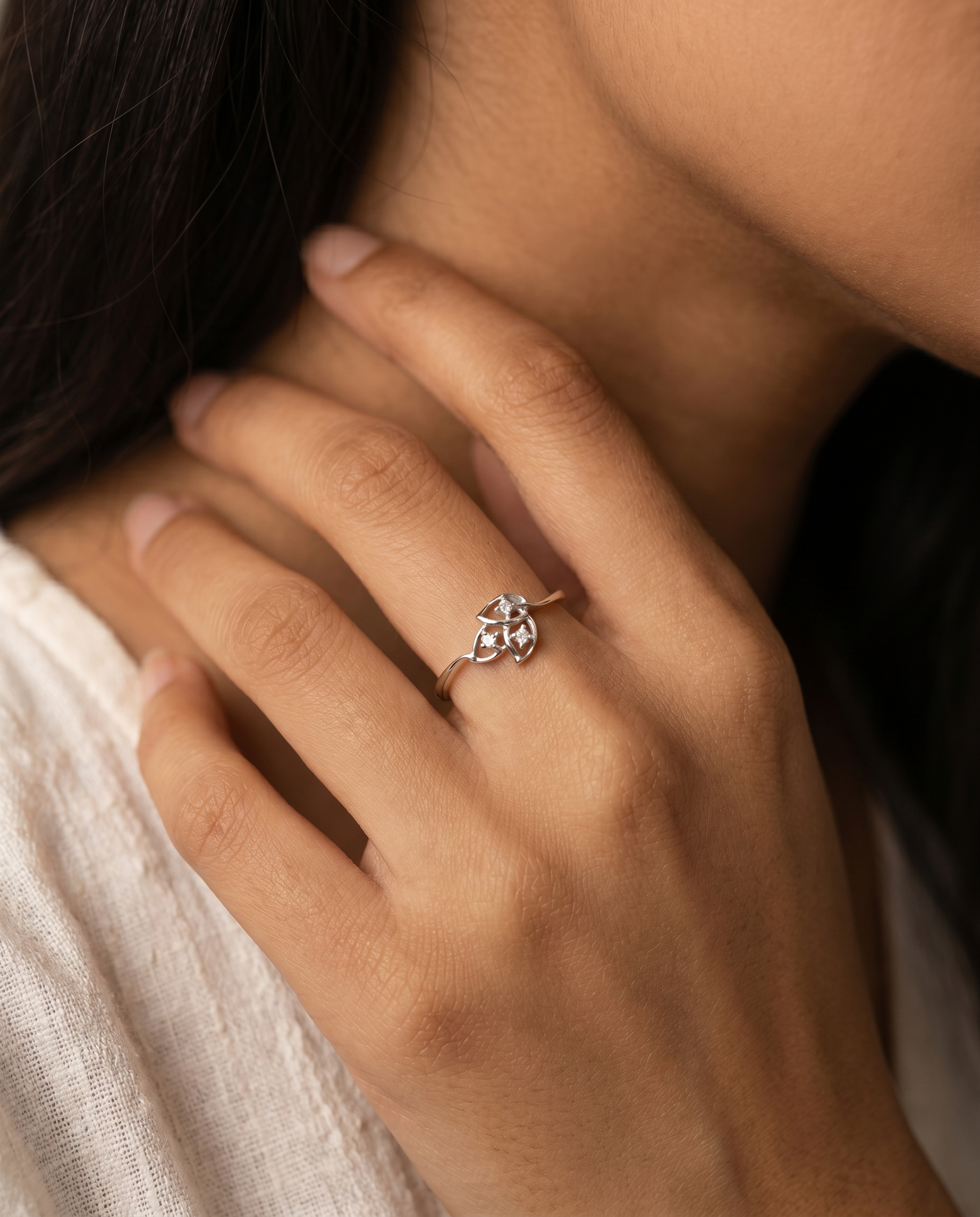 Diamond Petal Leaf Ring
