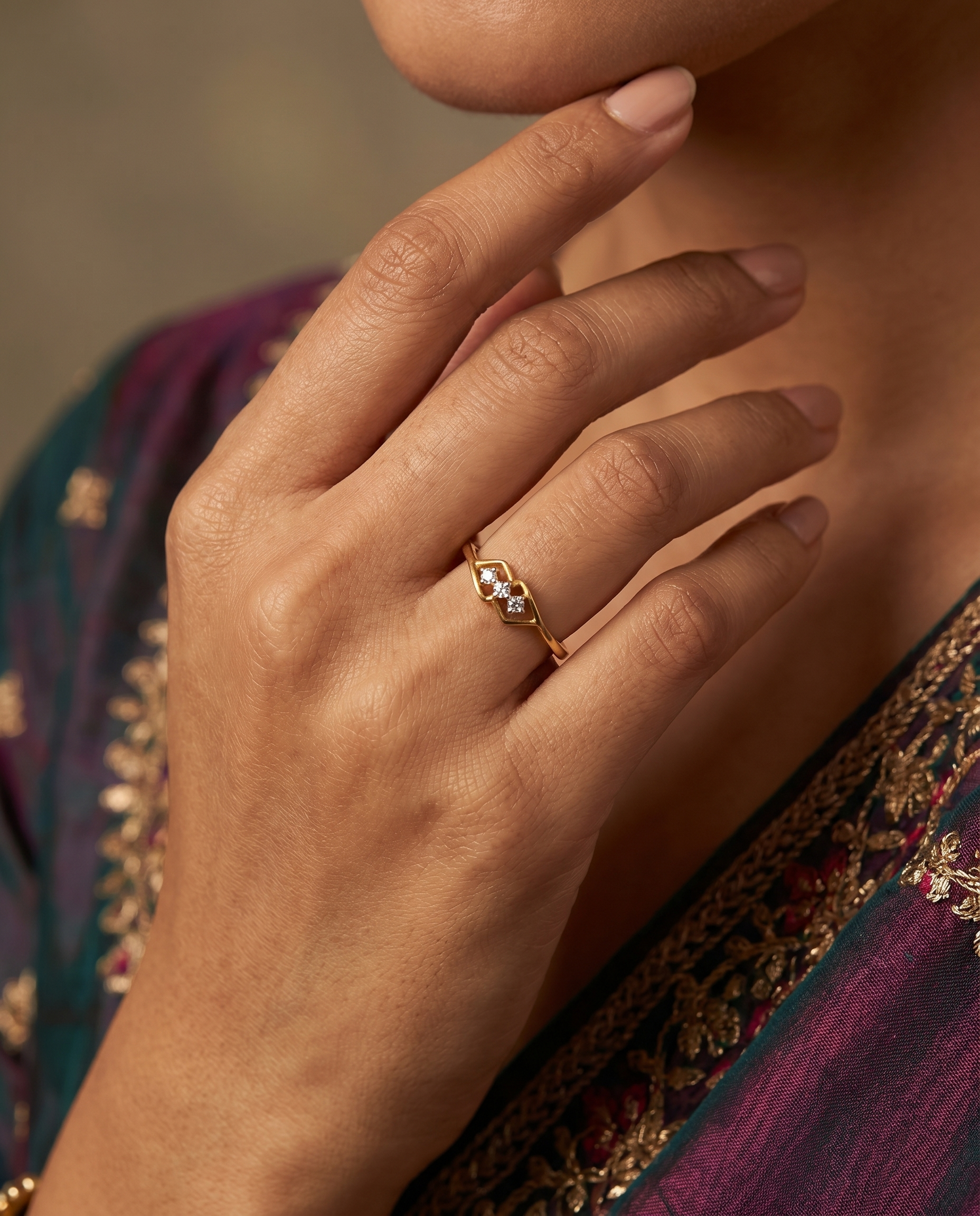 Moissanite Rhombus Trio Ring