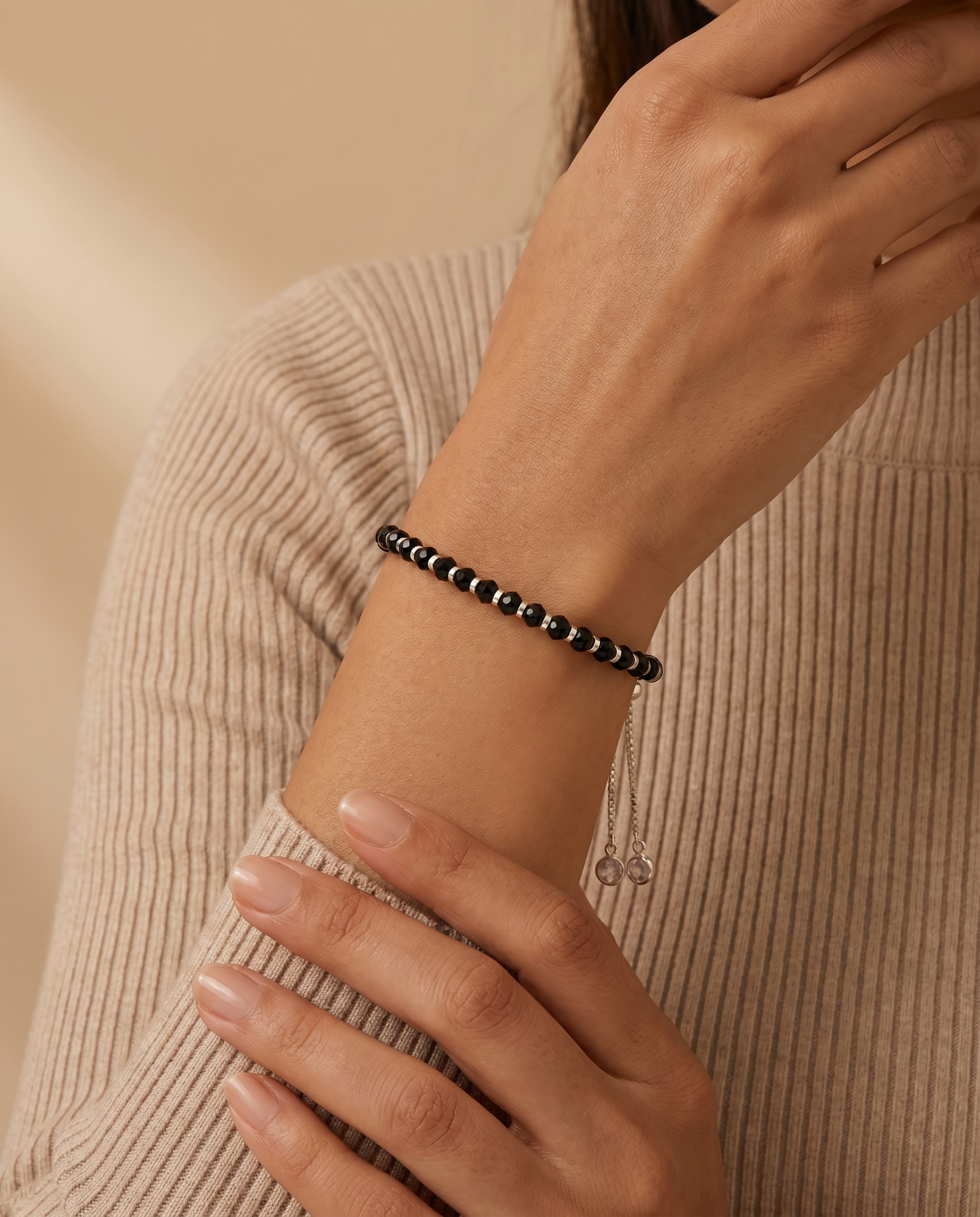 Black Crystal Silver Bolo Bracelet