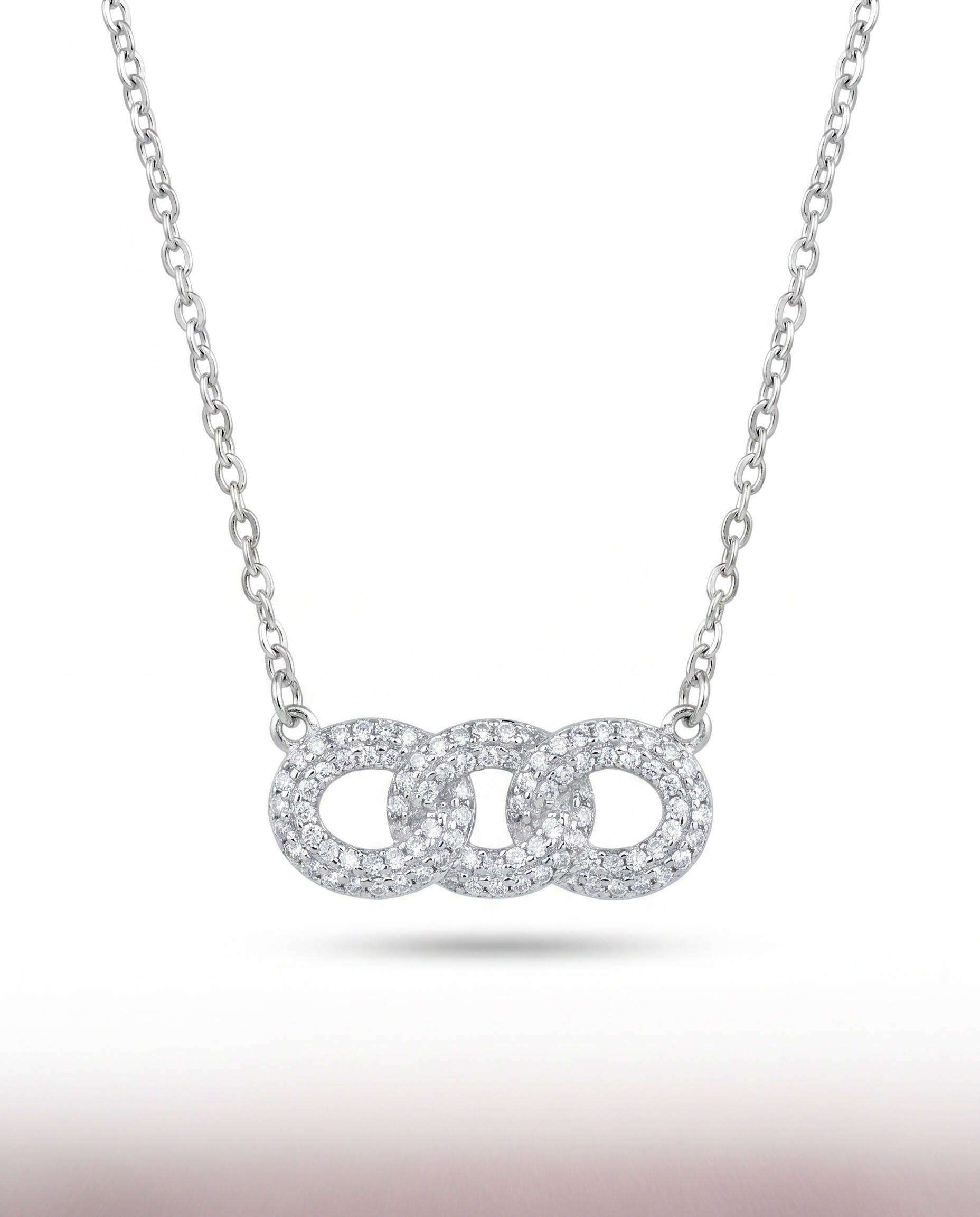 Triple Link Pave Pendant Necklace