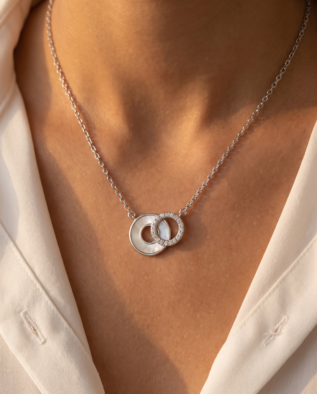 Duo Circle Shell Silver Necklace