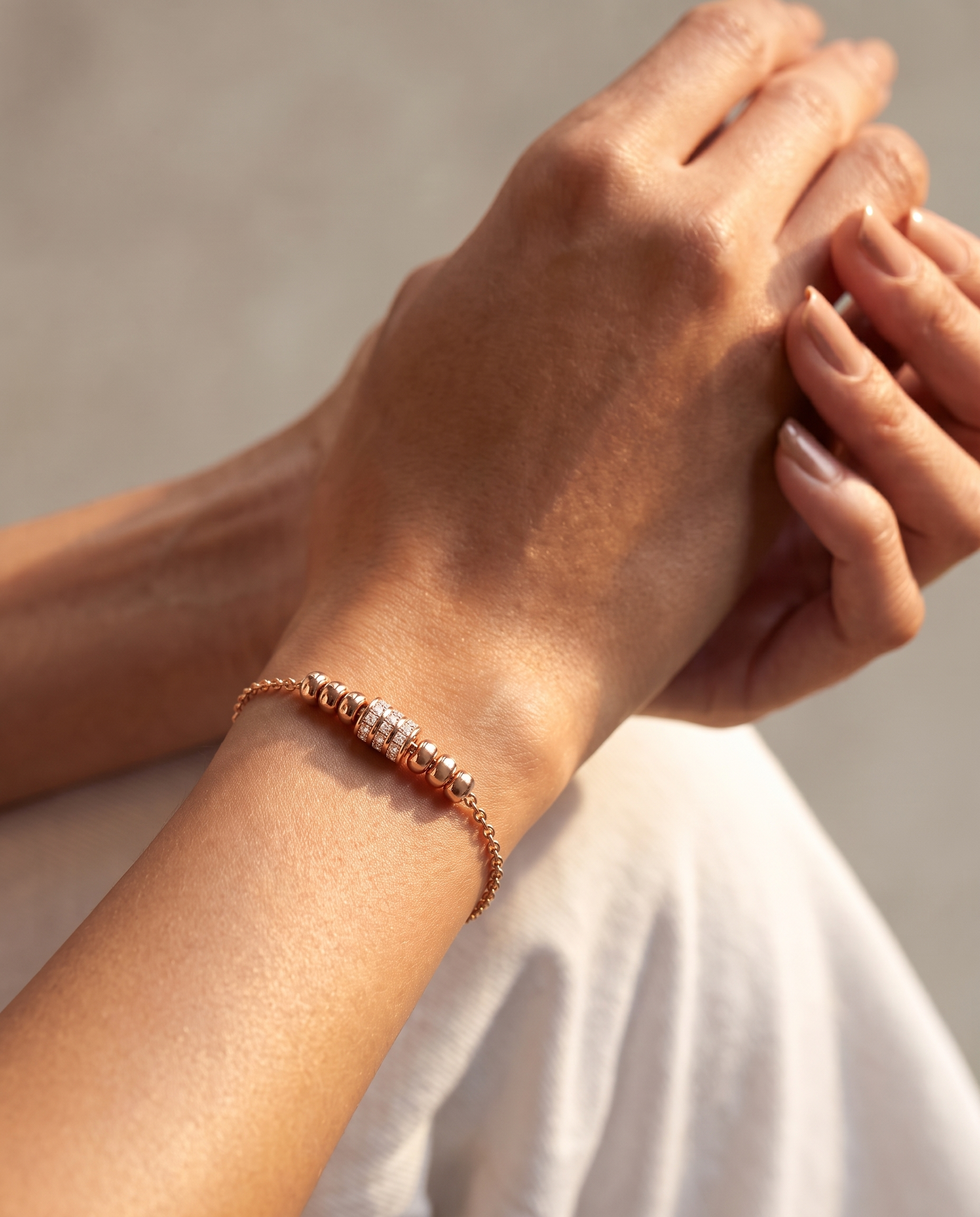 Pave Barrel Rondelle Rose Gold Bracelet