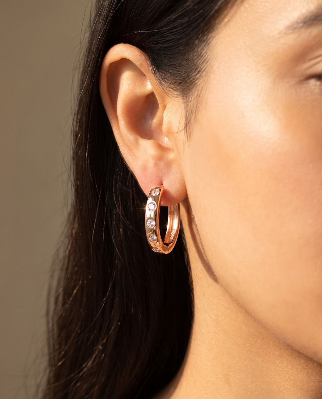 Flush Set Stone Hoop Earrings