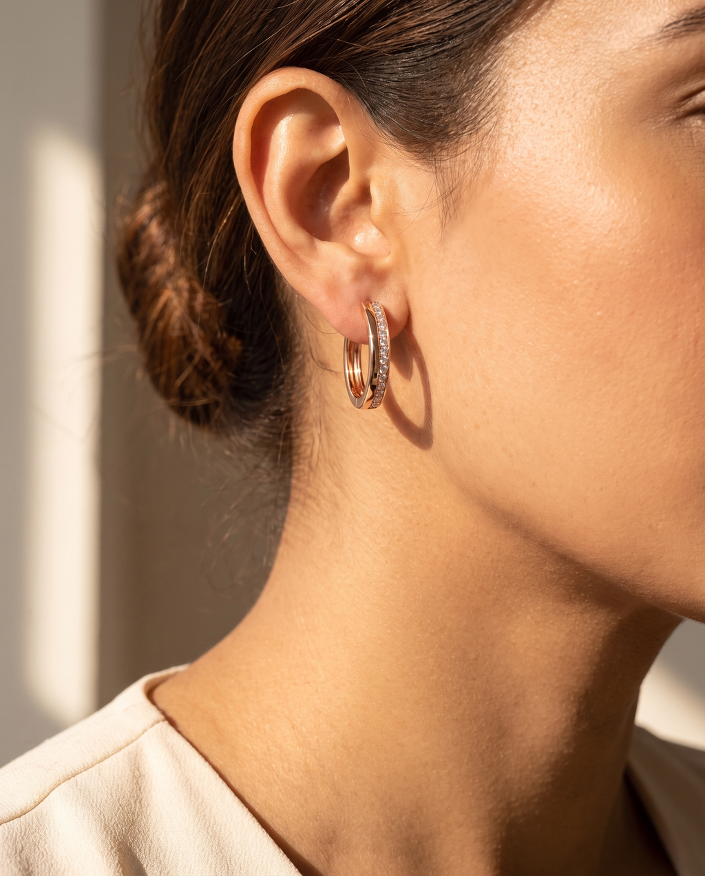 Channel Set Rose Gold Hoop Earrings