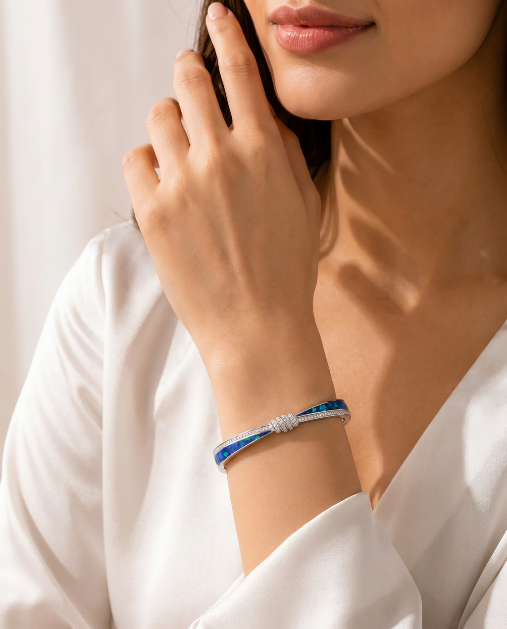 Navy Enamel Knot Cuff Bangle
