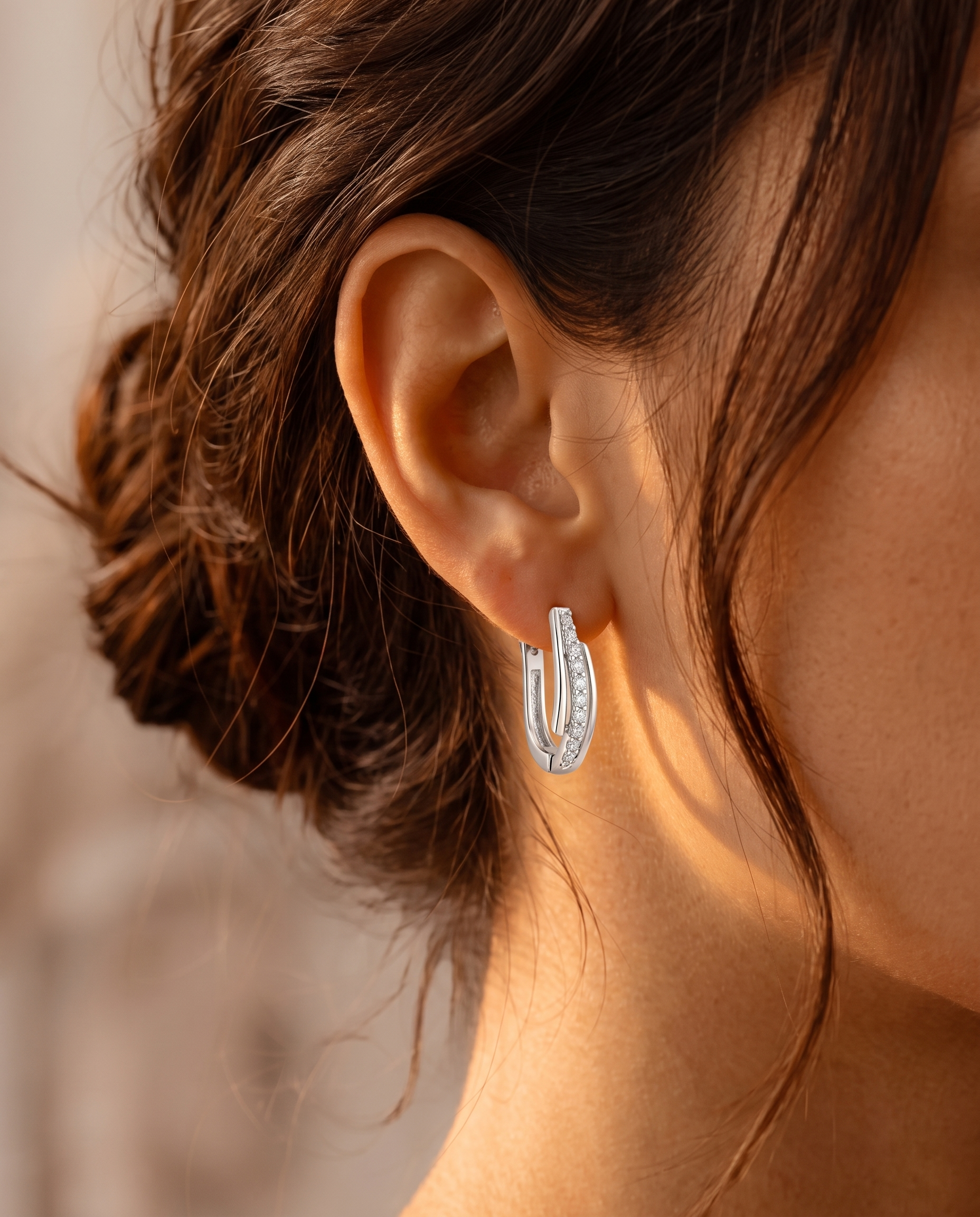 Double Band Pave Huggie Earrings