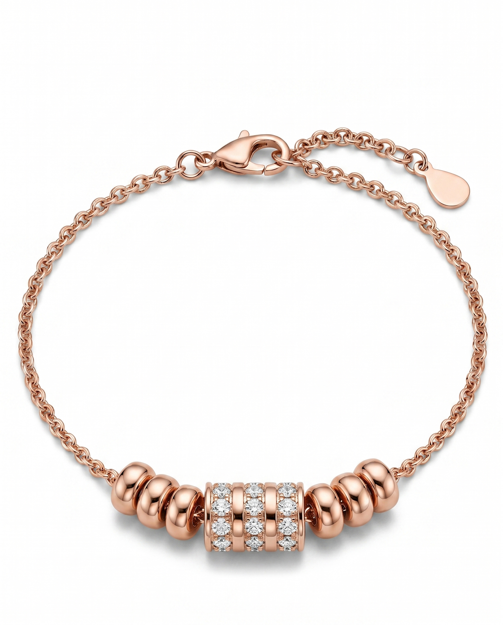 Pave Barrel Rondelle Rose Gold Bracelet