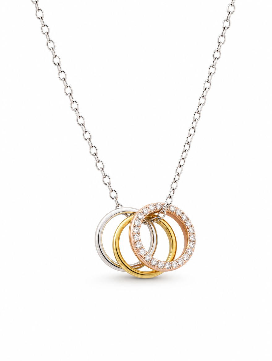 Tri-Tone Interlinked Circle Necklace
