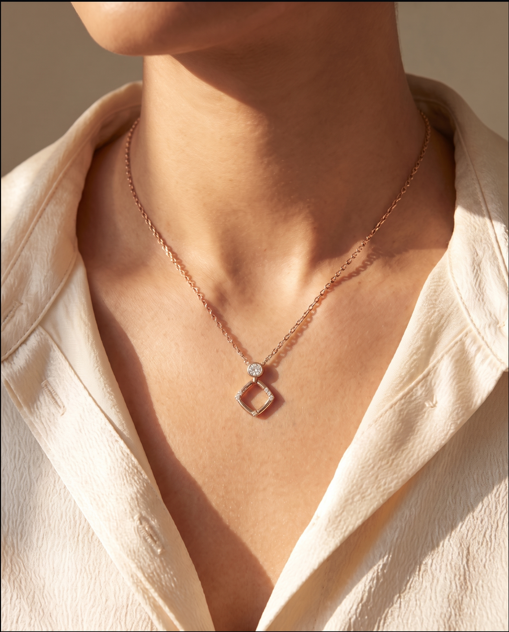 Rose Gold Geo Drop Necklace