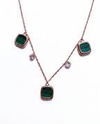 Green Stone Square Charm Station Necklace