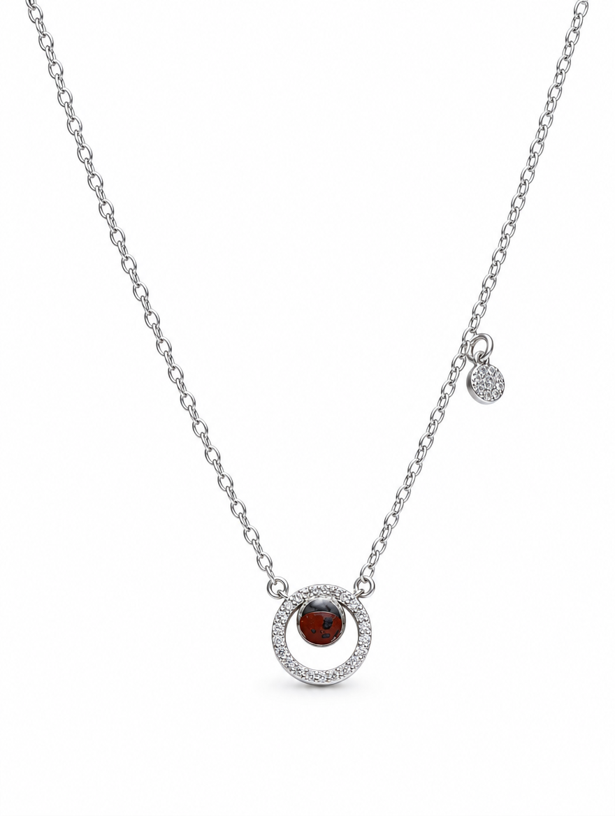 Red Stone Halo Circle Pendant Necklace